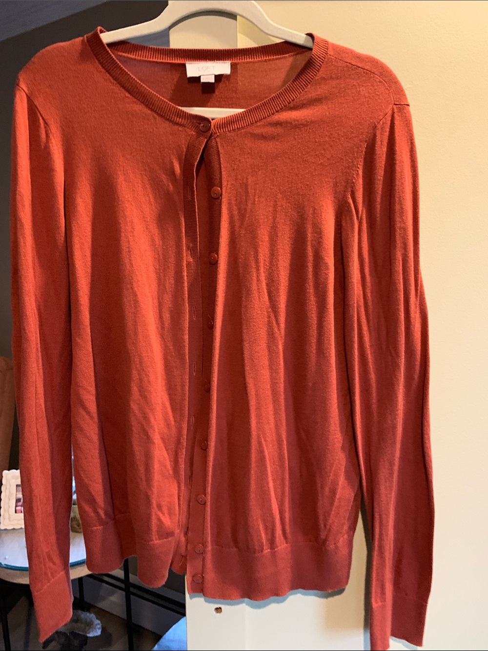 LOFT Women's Brick Red Button-Front Cardigan Sweater